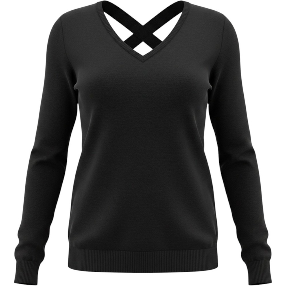 Love Ellie Mia Back Detail Pullover Black V-Neck Lattice Strappy Sweater Large